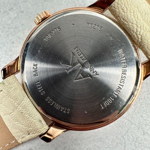 Anne Klein Watch Womens 36mm Gold Tone Beige Leather Band Classic New Battery - Picture 8 of 13